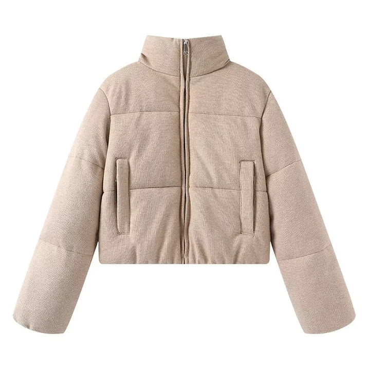 Damen nan cropped Teddy-Steppblouson mit hohem Kragen und verdecktem Reißverschluss Drune