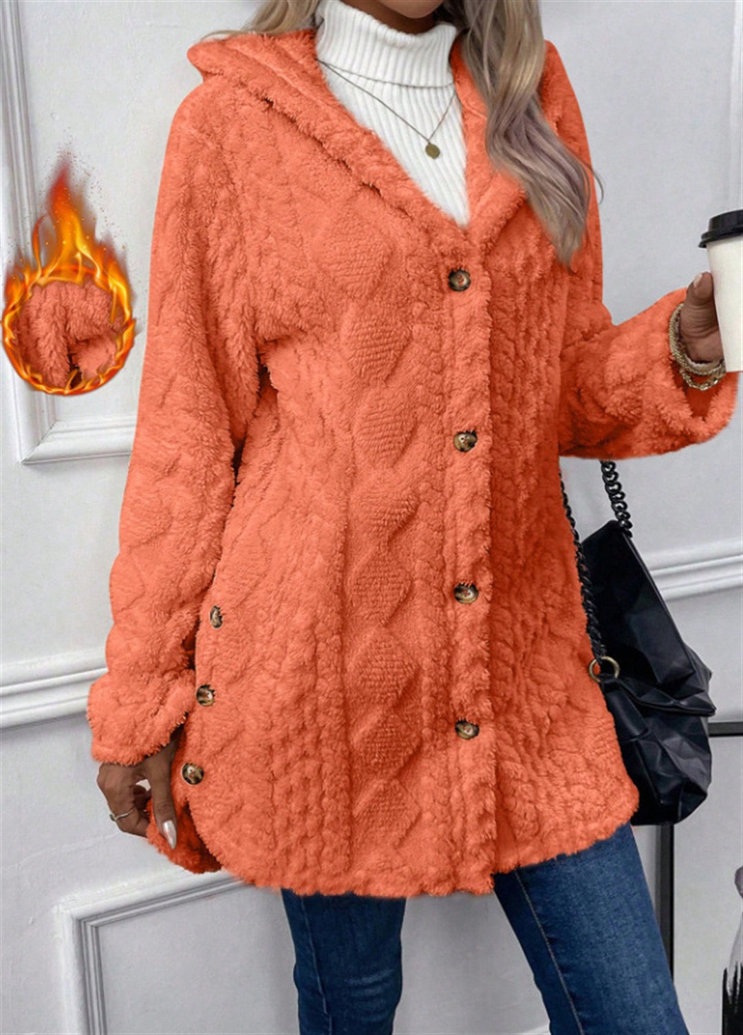 Damen Kuschelige Teddyjacke mit Knopfverschluss Drune