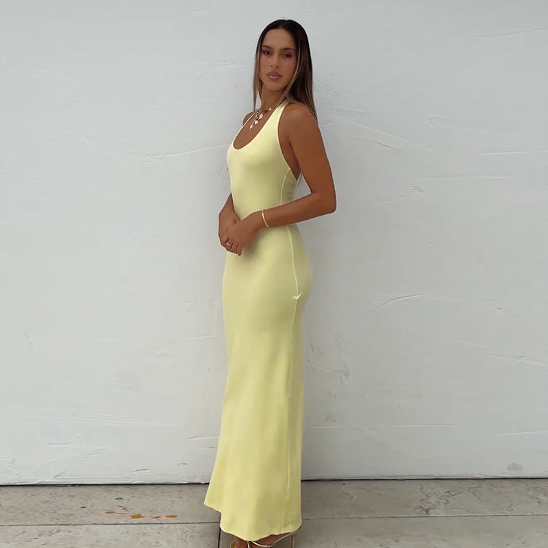 Damen elegantes Maxikleid mit tiefem V-Ausschnitt und figurbetonter Silhouette Drune