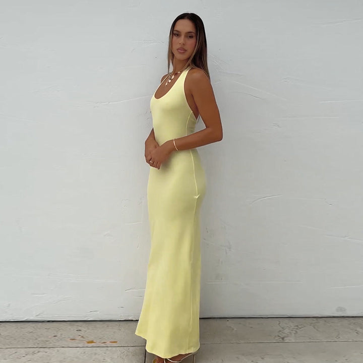 Damen Elegantes Maxikleid mit schmalem Schnitt und tiefem Rückenausschnitt Drune
