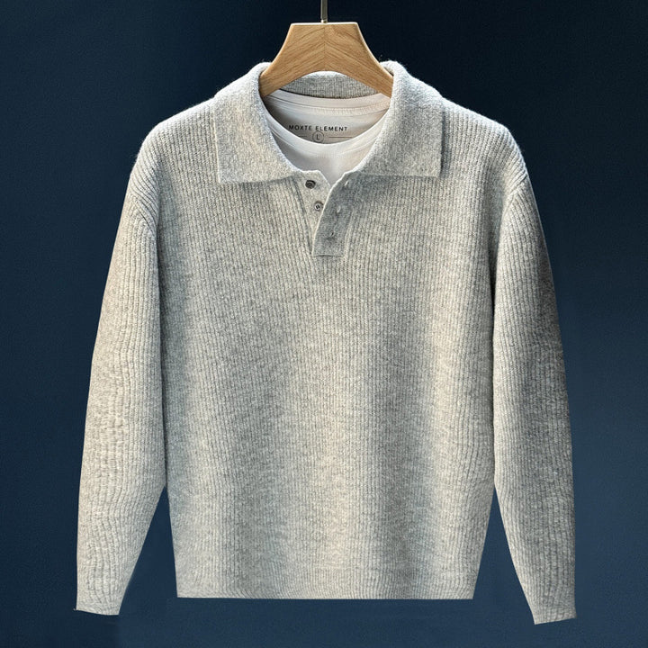 Herren Feinstrick-Polopullover mit halber Knopfleiste und legerer Oversize-Passform Drune
