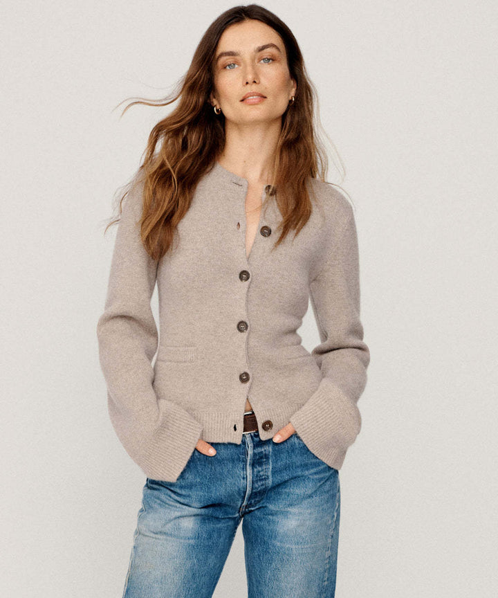 Damen elegante Strickjacke mit Knopfdetails und praktischen Taschen Drune