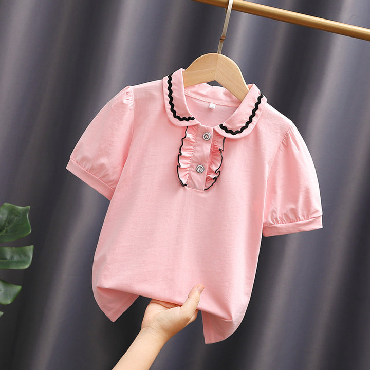 Mädchen modische Bluse mit Rüschenkragen und Puffärmeln Drune