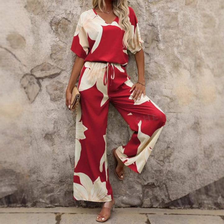 Damen entspanntes Jumpsuit mit floralem Design und elastischem Bund Drune