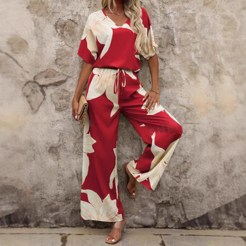 Damen Eleganter Jumpsuit mit floralen Mustern und weitem Bein Drune