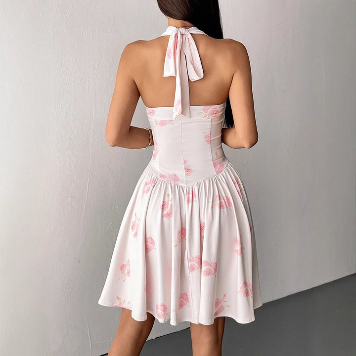 Damen Sommerliches Neckholderkleid mit floralem Design und taillierter Silhouette Drune