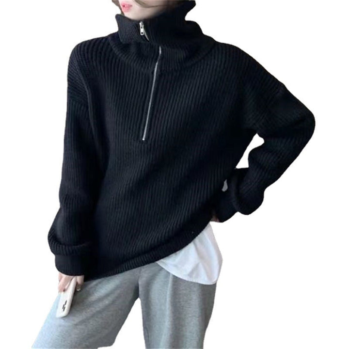 Damen Leichter Strickpullover mit hohem Kragen und Reißverschluss Drune