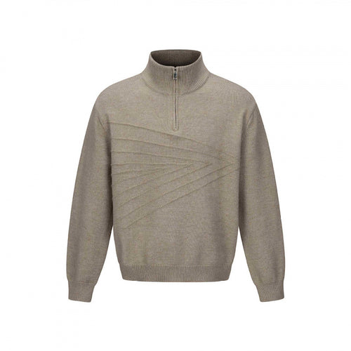 Unisex Feinstrick-Halbzipp-Pullover mit Stehkragen und diagonaler Struktur Drune