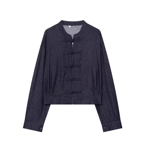 Damen Kurzer Blouson im China‑Stil mit Stehkragen und Zierknoten Drune