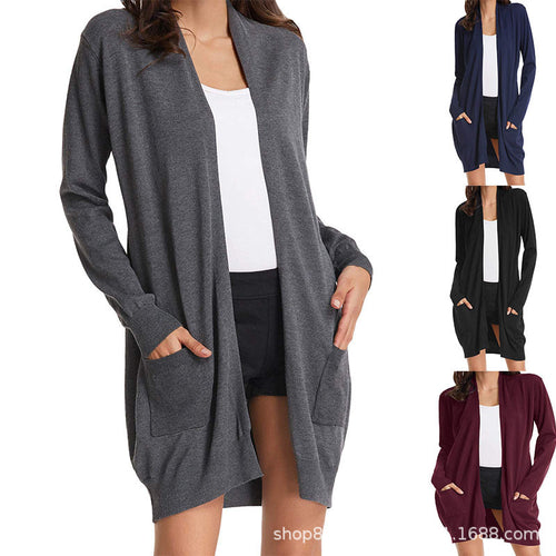 Damen Lange Strickjacke mit offenen Front und praktischen Taschen Drune
