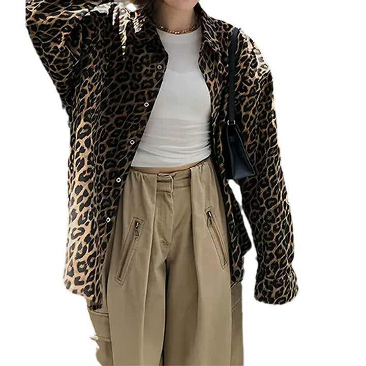 Damen Oversized Hemdjacke im modischen Leopardenmuster Drune