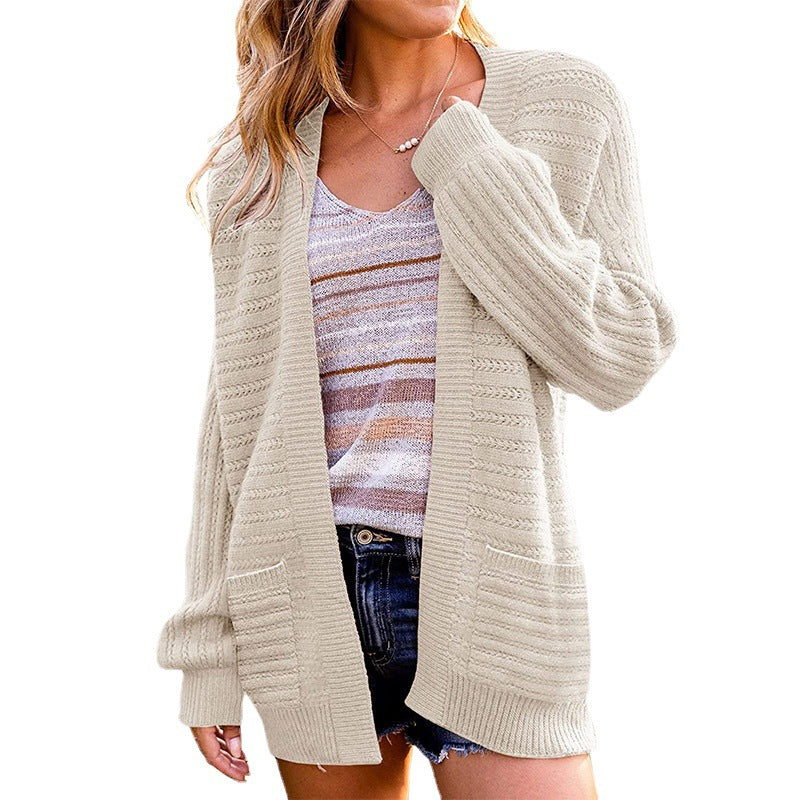 Damen Oversize Strickcardigan mit aufgesetzten Taschen und Rippstruktur Drune