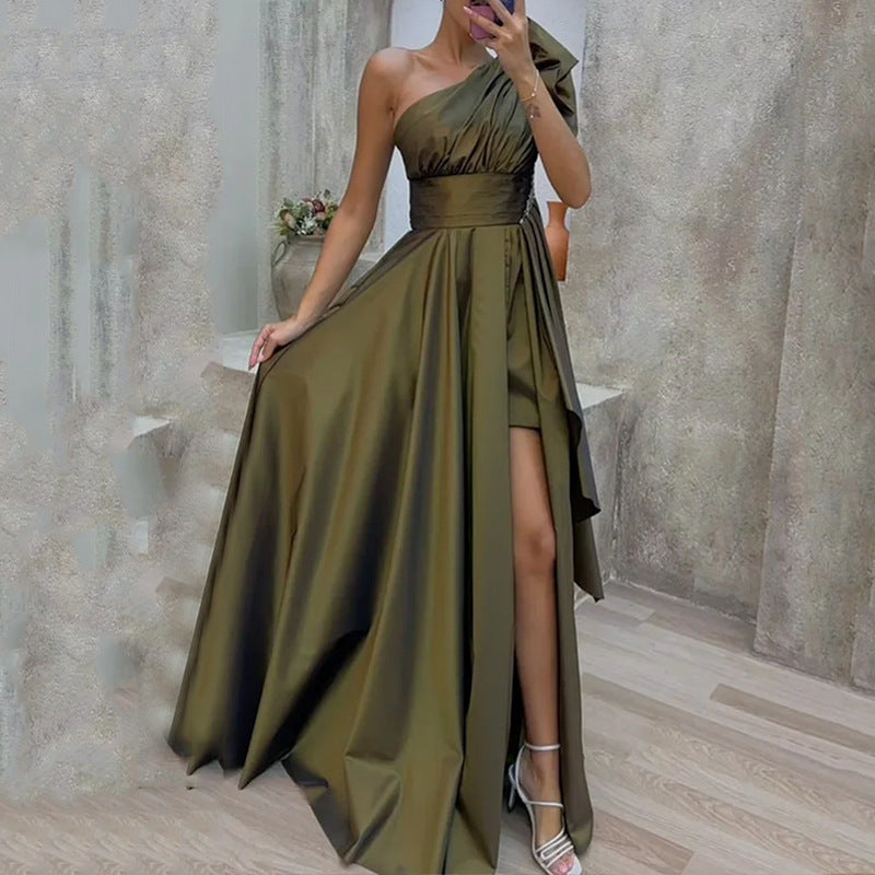 Damen Elegantes Ein-Schulter Abendkleid mit geschwollenem Rock Drune