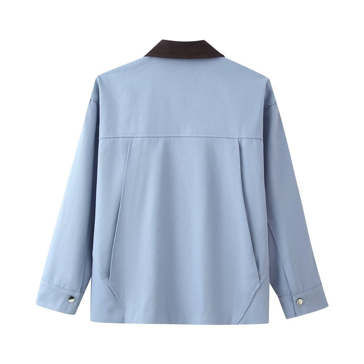 Damen Overshirt‑Jacke mit Kordkragen, aufgesetzten Taschen und Druckknopfleiste Drune