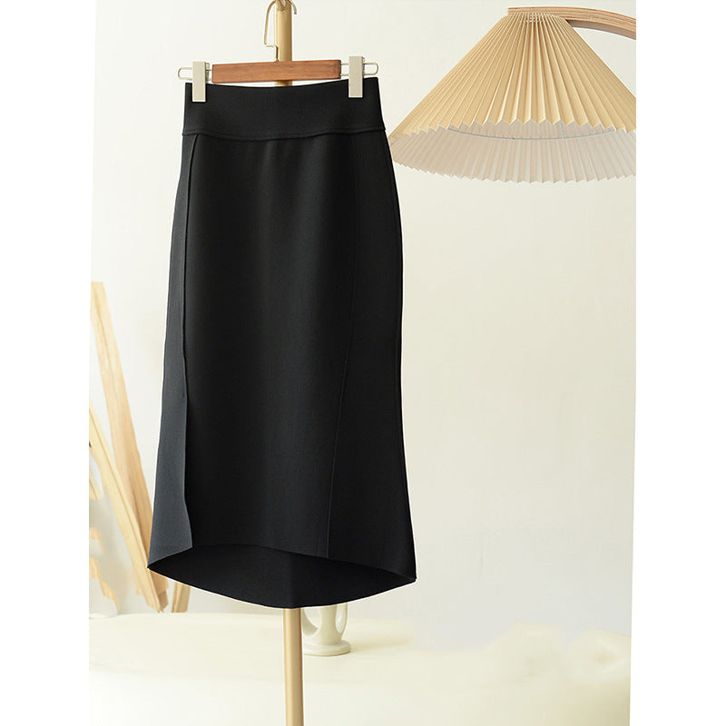Damen Taillenhoher Midirock mit asymmetrischem Saum & figurformenden Seitennähten Drune