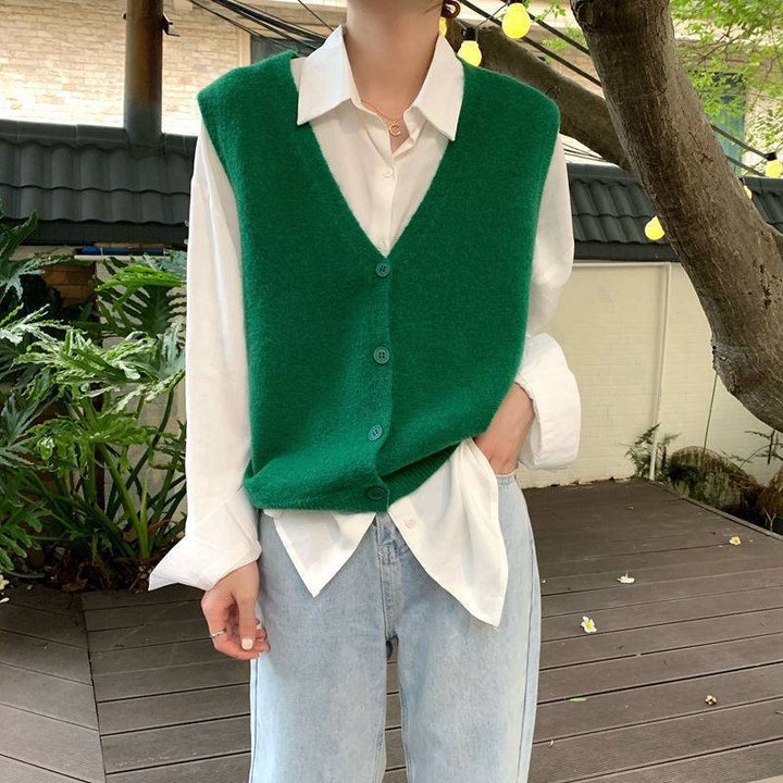Damen Strickweste mit elegantem V-Ausschnitt und Knopfverschluss Drune