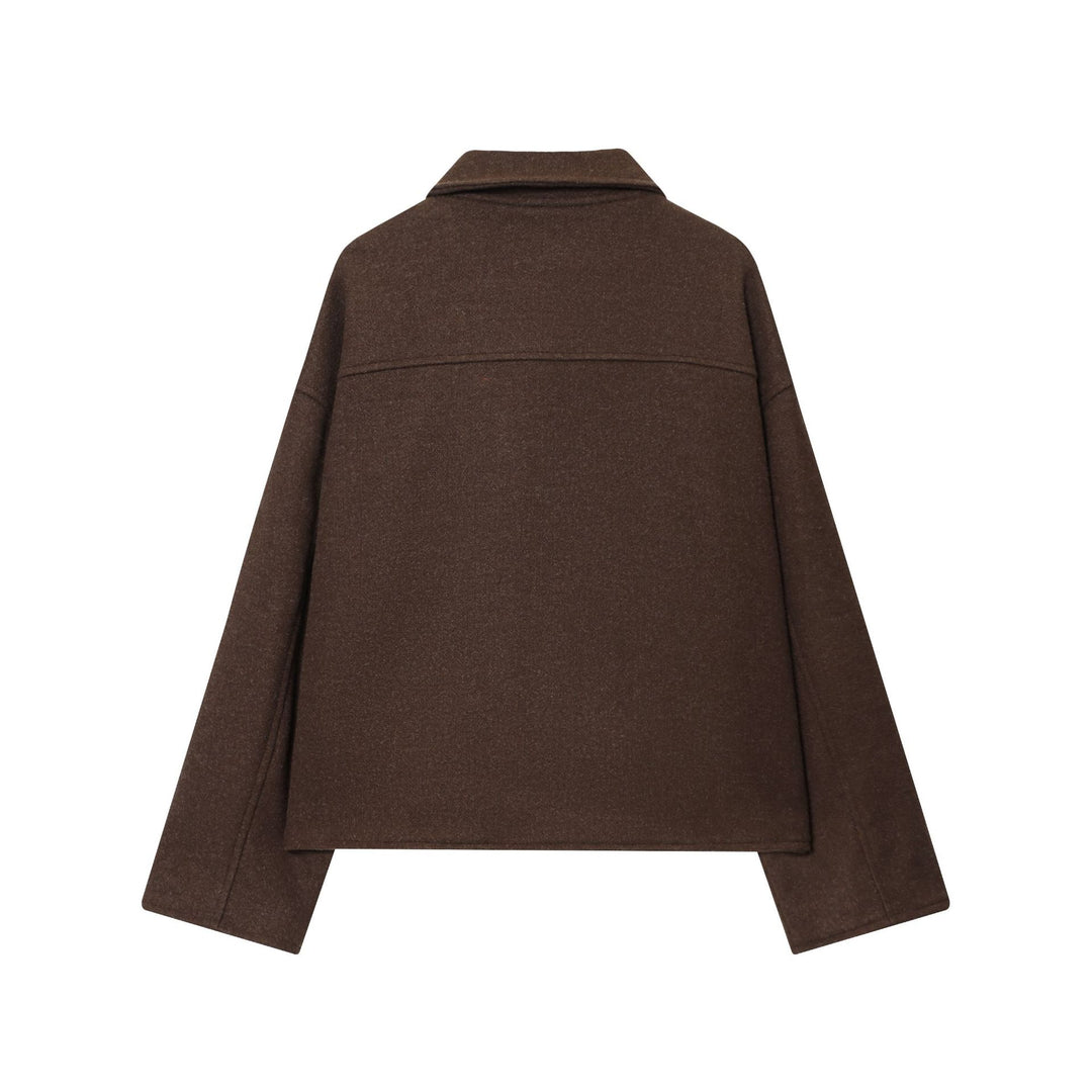Damen nan kastige Wolljacke mit durchgehendem Reißverschluss, großen Pattentaschen und Hemdkragen Drune