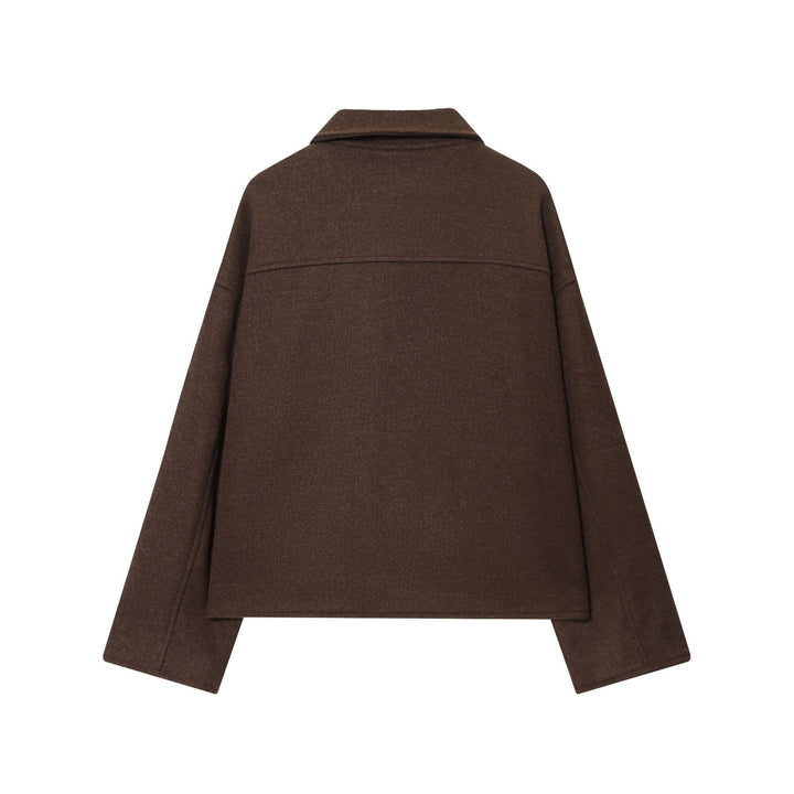 Damen nan kastige Wolljacke mit durchgehendem Reißverschluss, großen Pattentaschen und Hemdkragen Drune