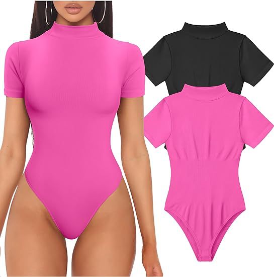 Damen Kurzarm Bodysuit mit hohem Kragen Drune