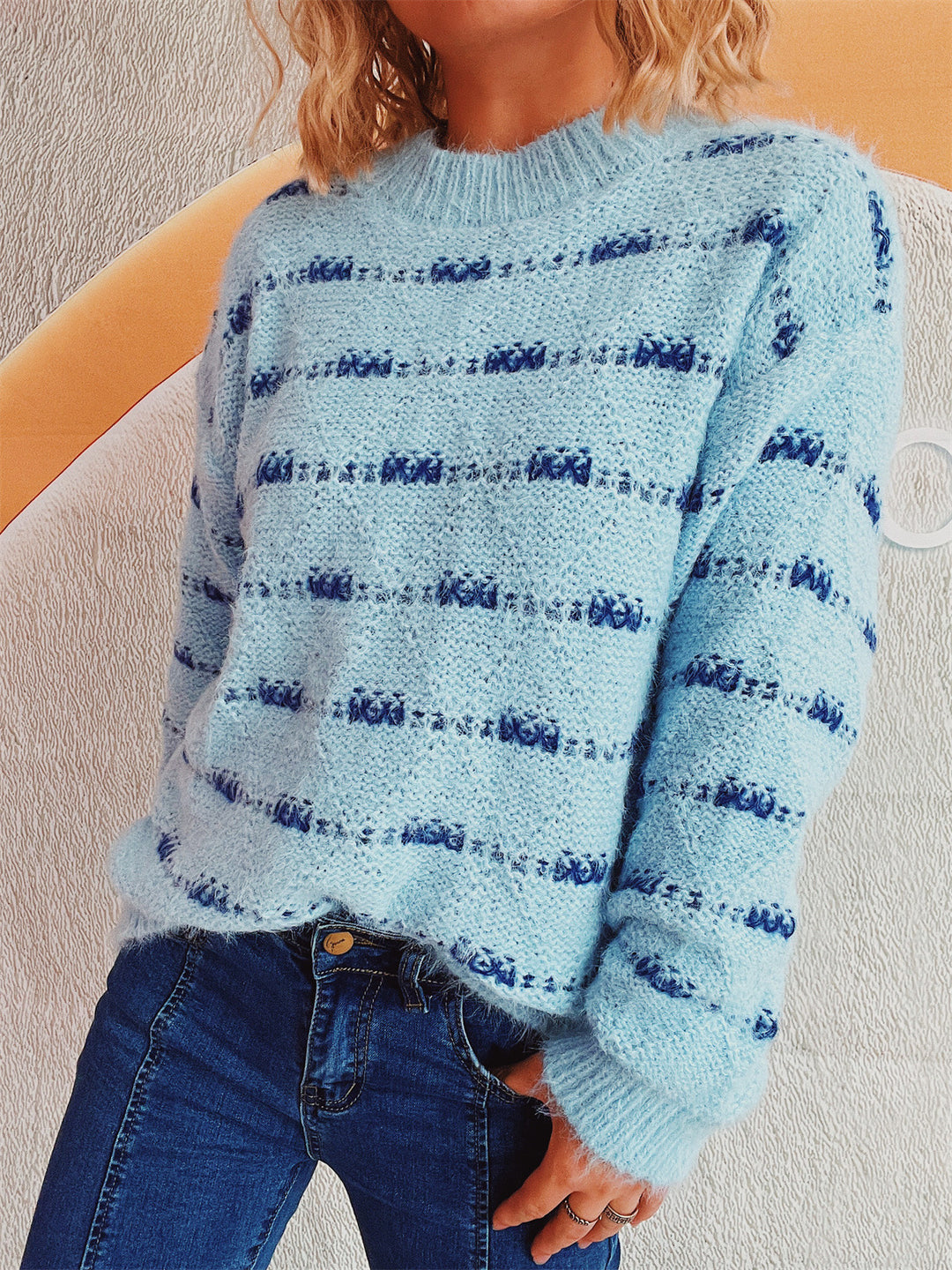 Damen weicher Strickpullover mit strukturiertem Streifenmuster Drune