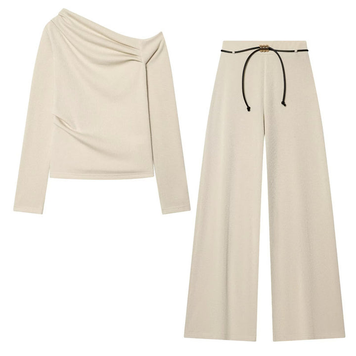 Damen Asymmetrisches Feinstrick-Top mit Wasserfallkragen und seitlicher Raffung Drune