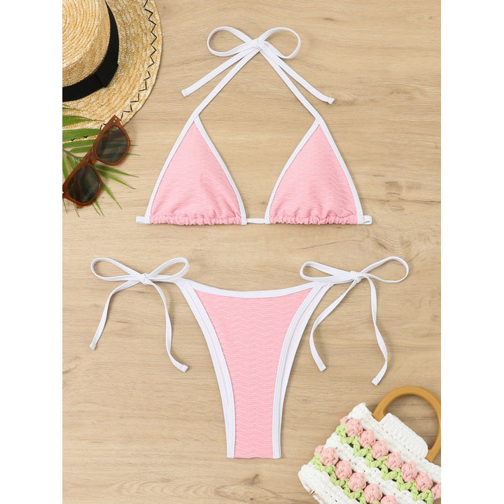 Damen Triangel-Bikini mit verstellbaren Bindebändern und raffiniertem Wellenmuster Drune