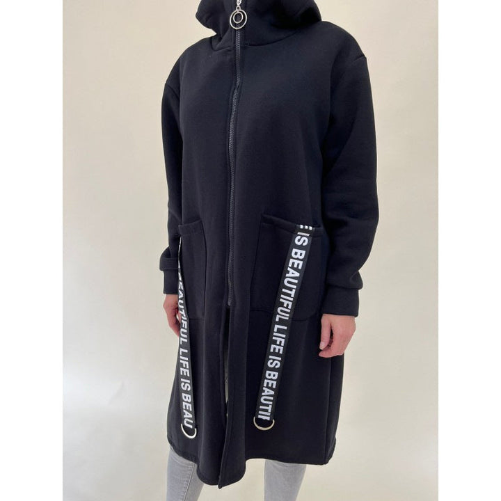 Drune | Taschen Design Hoher Kragen Lange Kapuzen Sweatshirtjacke