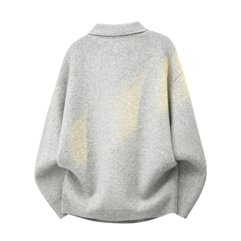 Damen Oversize Polokragen-Strickpullover mit Knopfleiste und geripptem Saum Drune