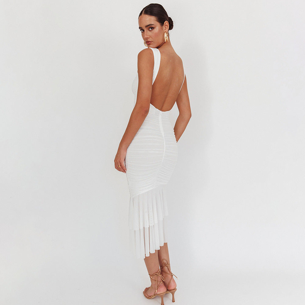 Damen Elegantes Maxikleid mit Rüschendetails Drune