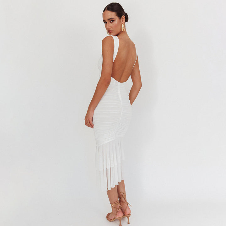 Damen Elegantes Maxikleid mit Rüschendetails Drune