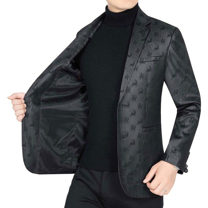 Herren Slim-Fit Sakko in Lederoptik mit fallendem Revers Drune