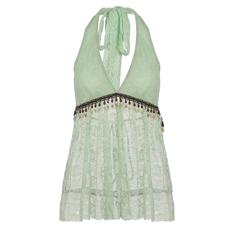 Damen verführerisches Spitzen-Haltertop mit raffinierten Beaded-Details Drune
