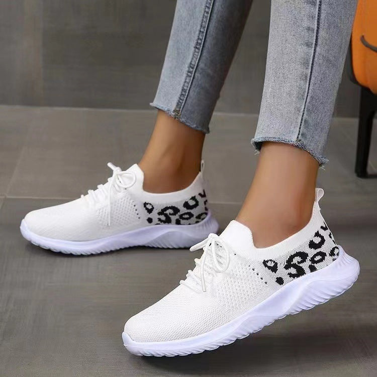 Damen Atmungsaktive Strick-Slipper mit gepolsterter Dämpfungssohle und Leoparden-Schaft Drune