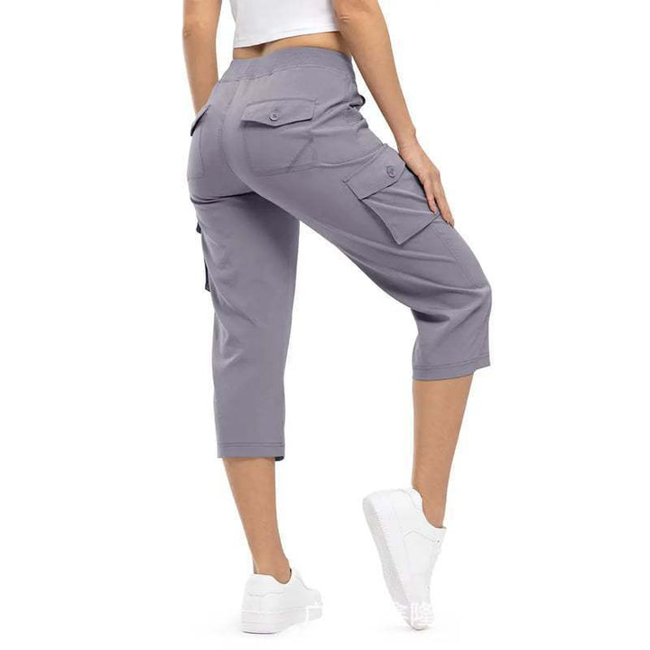 Damen Capri Cargo-Hosen in Bermuda-Länge mit hoher Taille und aufgesetzten Klappentaschen Drune