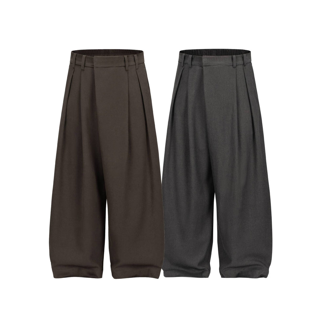 Damen Weite Plissee-Hose mit hoher Taille und elastischem Rückbund Drune