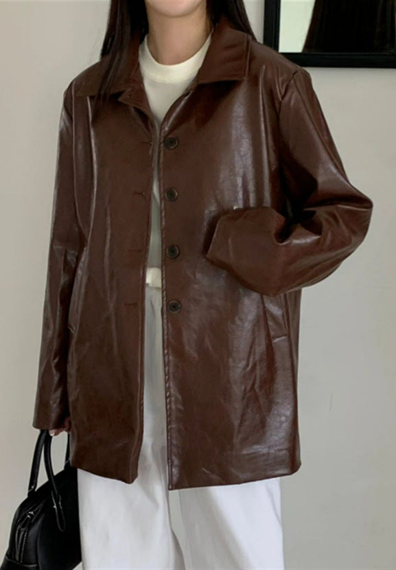 Damen lässige und stylische Kunstlederjacke Drune