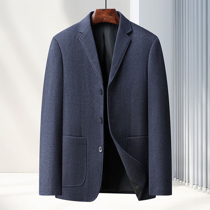 Herren Fischgrat-Sakko im Vintage-Stil mit aufgesetzten Pattentaschen und weicher Wollmischung Drune