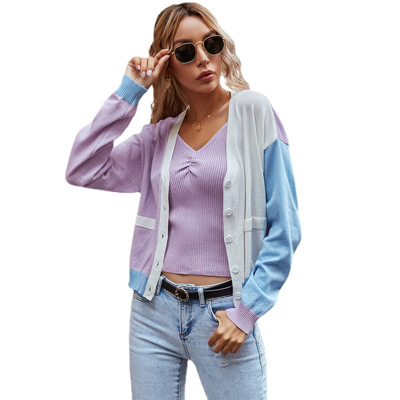 Damen Leichter Colorblock-Cardigan im Pastellmix mit V‑Ausschnitt & Knopfleiste Drune