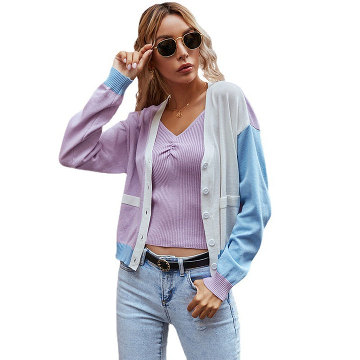 Damen Leichter Colorblock-Cardigan im Pastellmix mit V‑Ausschnitt & Knopfleiste Drune