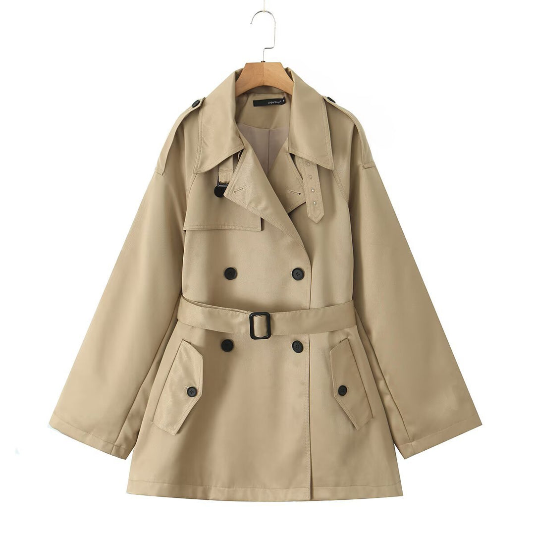 Damen modische Trenchjacke mit Taillengürtel und praktischen Taschen Drune