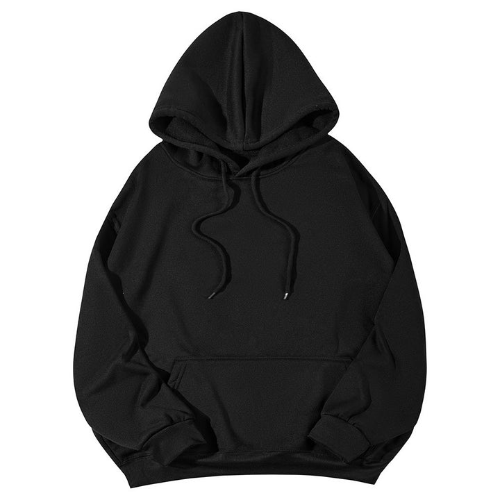Unisex minimalistischer Kapuzenpullover mit verlängertem Rücken und Kängurutasche Drune