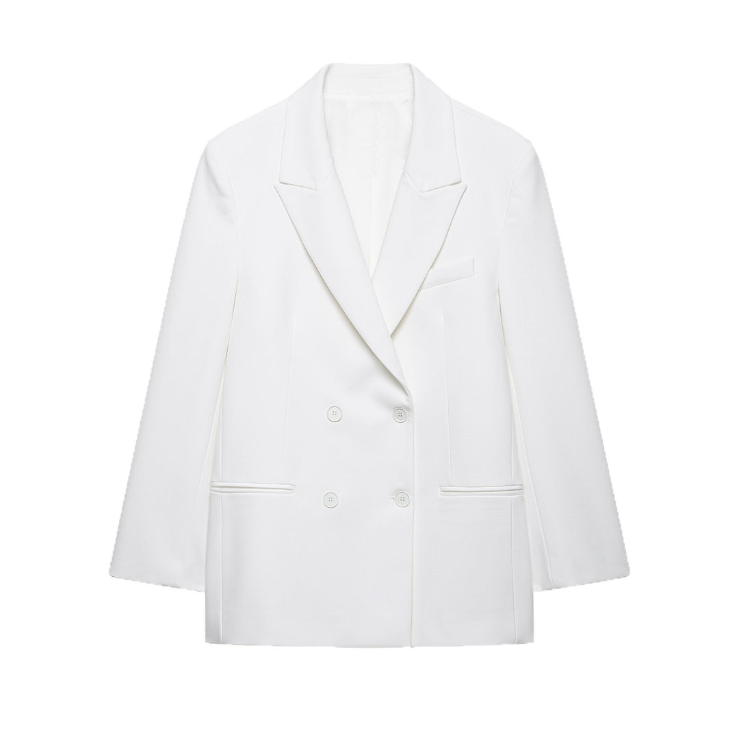 Damen Doppelreihiger Longline-Blazer mit Oversize-Schnitt und Paspeltaschen Drune