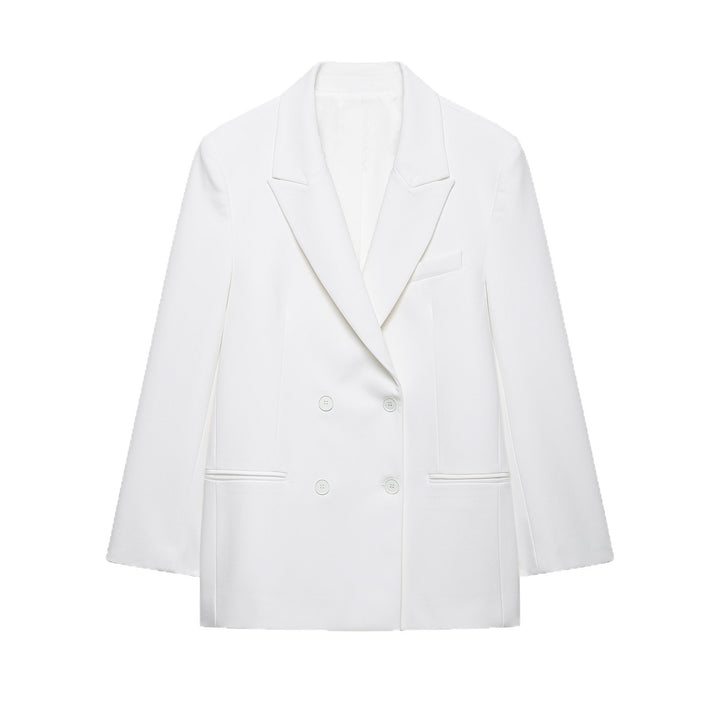 Damen Doppelreihiger Longline-Blazer mit Oversize-Schnitt und Paspeltaschen Drune