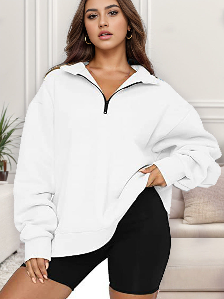 Damen nan übergroßes Sweatshirt mit Halbreißverschluss und Stehkragen Drune