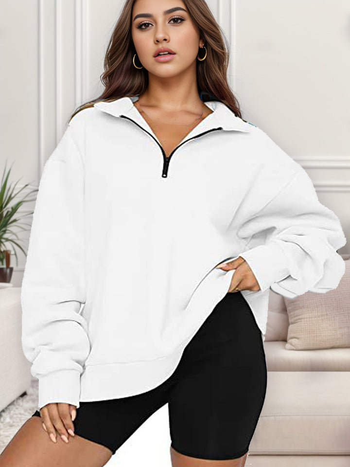 Damen nan übergroßes Sweatshirt mit Halbreißverschluss und Stehkragen Drune