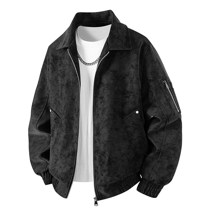 Herren Velourslederoptik Oversize-Bomberjacke mit Utility-Ärmeltasche & Pattentaschen Drune