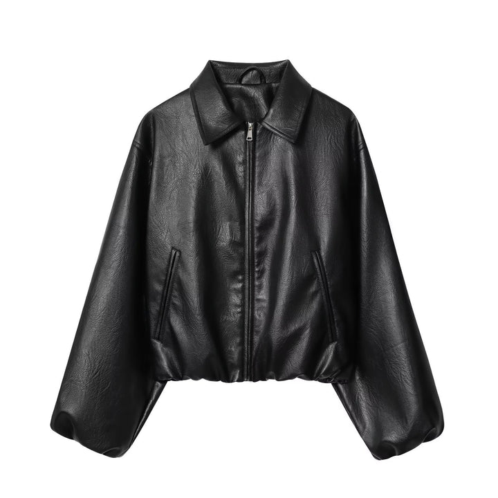 Damen Kurzjacke im Boxy‑Look aus veganem Leder mit verdecktem Reißverschluss Drune