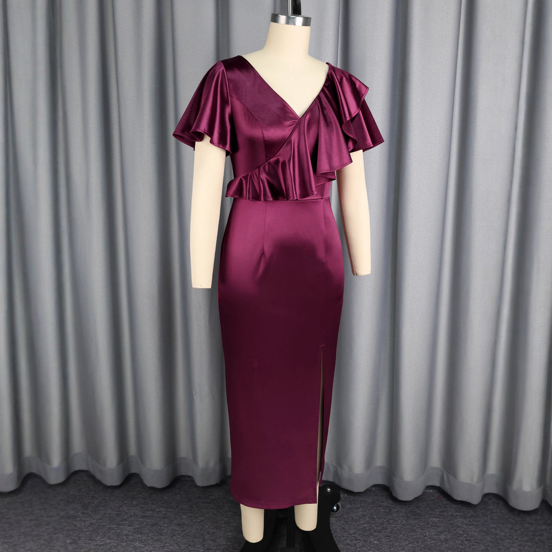 Damen Schickes Maxikleid mit Rüschendetails und Schlitz Drune