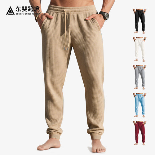 Herren nan Waffelstruktur-Loungehose mit elastischem Bund Kordelzug und Eingrifftaschen Drune