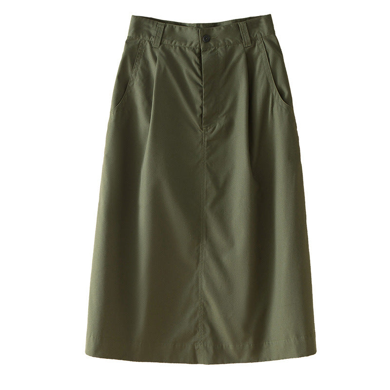 Damen Taillenhoher Midirock mit Eingrifftaschen, mittiger Naht und A‑Linie Drune